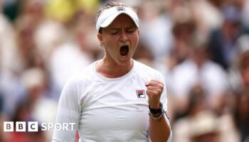 Barbora Krejcikova celebrates at Wimbledon
