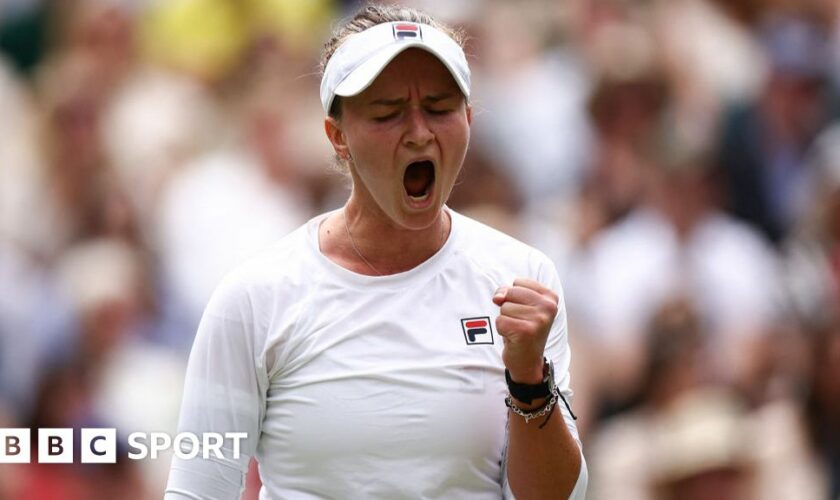 Barbora Krejcikova celebrates at Wimbledon