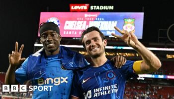Chelsea's Noni Madueke and Ben Chilwell after a 2-2 draw with League One Wrexham in Chelsea's first US pre-season tour match.