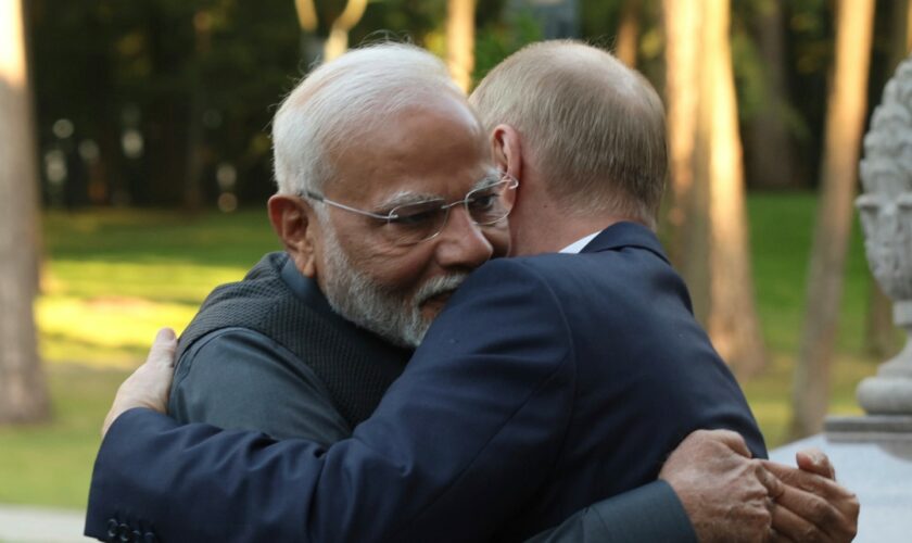 Modi bear-hugs Putin in Moscow, marking deep ties between Russia and India