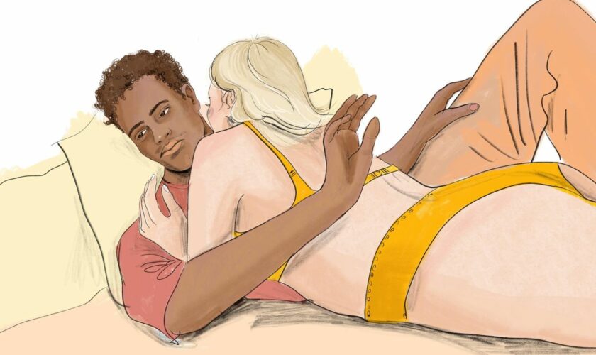 Sex: Die Illustration zeigt eine Frau die versucht ihren Mann zu verführen dieser weist sie jedoch ab und ist Lustlos