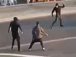 Shocking moment youths wielding MACHETES fight outside Southend theme park: Dozens of seafront visitors flee in panic as police arrest six over terrifying violence