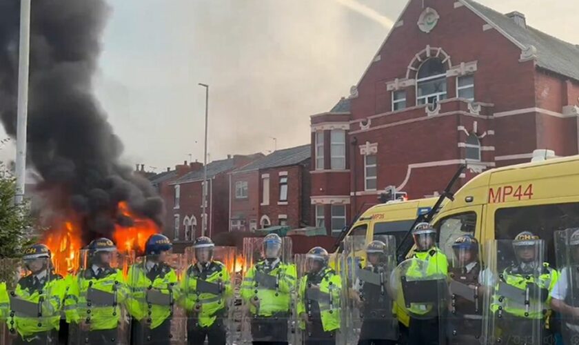 Rioting broke out in Southport after the fatal stabbing of three girls. Pic: PA