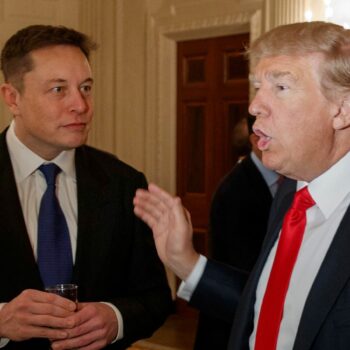 Donald Trump talks to Elon Musk at the White House in 2017. Pic: AP