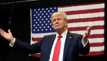 Donald Trump at the campaign event in Montana. Pic: AP