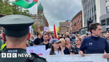 Anti-racism protesters rally at Belfast City Hall