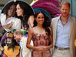 Beaming Harry and Meghan enjoy a show by Colombian folk dancers after meeting bored-looking schoolchildren in Bogota at the start of the duke and duchess' four-day visit