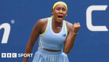 American Coco Gauff fist pumping in celebration