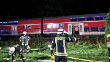 Am Bahnhof Augustfehn in Apen stürzt ein Baum auf eine Oberleitung und bringt den Zugverkehr zum Erliegen. Foto: Nord-West-Media