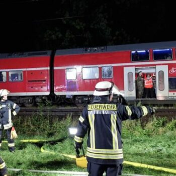 Am Bahnhof Augustfehn in Apen stürzt ein Baum auf eine Oberleitung und bringt den Zugverkehr zum Erliegen. Foto: Nord-West-Media