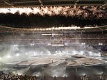 Olympics closing ceremony: Golden 'bee-man' joins floating PIANIST and 'toilet roll mummies' with rocker crowd surfing above athletes during wacky performance ahead of show stoppers by Tom Cruise and Billie Eilish