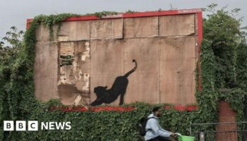 Sixth Banksy of stretching cat on London billboard