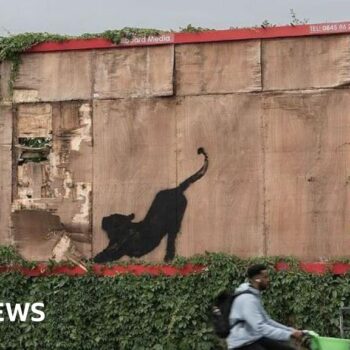 Sixth Banksy of stretching cat on London billboard