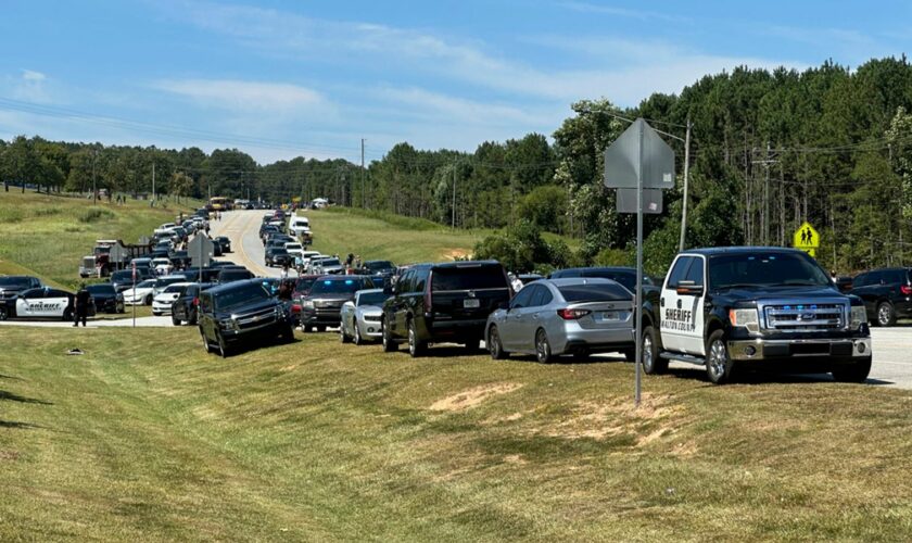 Officers arrive after reports of a shooting at Apalachee High School. Pic: AP Photo/Jeff Amy