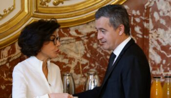 La ministre démissionnaire de la Culture Rachida Dati et celui de l'Intérieur Gérald Darmanin, ici en avril 2024.