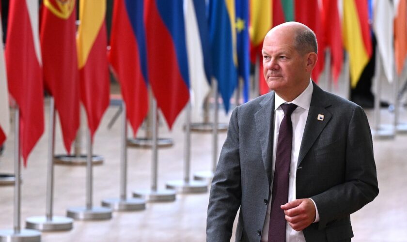 Le chancelier allemand Olaf Scholz participe à un sommet européen à Bruxelles le 27 juin 2024