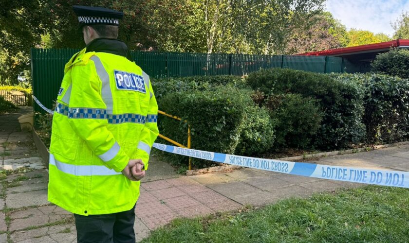 Handout photo issued by Bedfordshire Police of officers outside a property in Leabank, Luton, where three people were found dead this morning after officers were called at around 5.30am to reports of concerns for welfare. Picture date: Friday September 13, 2024.