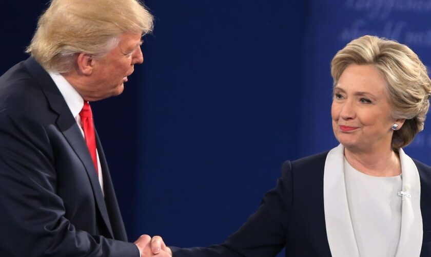 Donald Trump et Hillary Clinton à leur arrivée au débat TV le 9 octobre 2016 à Saint-Louis dans le Missouri