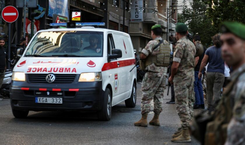 An ambulance arrives to American University of Beirut Medical Center as more than 1,000 people, including Hezbollah fighters and medics, were wounded when the pagers exploded. Pic: Reuters