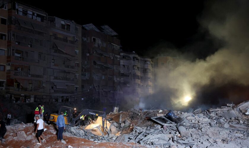 The site of an Israeli strike in Beirut's southern suburbs. Pic: Reuters