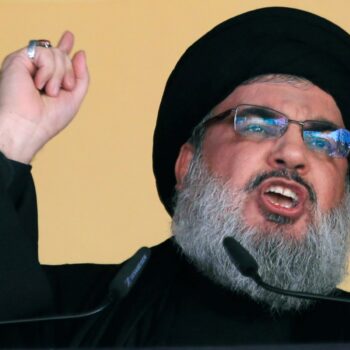 Nasrallah speaking in Lebanon in 2015. Pic: AP