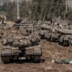 28 September 2024, Israel, ---: Israeli military tanks gather by the Israeli-Lebanon border. Photo by: Ilia Yefimovich/picture-alliance/dpa/AP Images