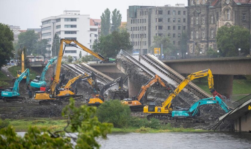 Aufräumarbeiten in Dresden: "Dann kann das Hochwasser kommen" – der Abriss der Caralobrücke in Bildern