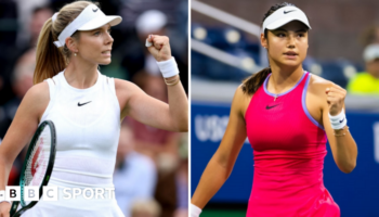 Katie Boulter and Emma Raducanu hold up their fist in celebration