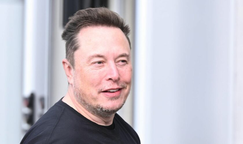 Elon Musk vor dem Tesla-Werk in Grünheide, Brandenburg