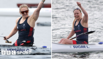 Charlotte Henshaw and Laura Sugar celebrate winning Paralympic gold