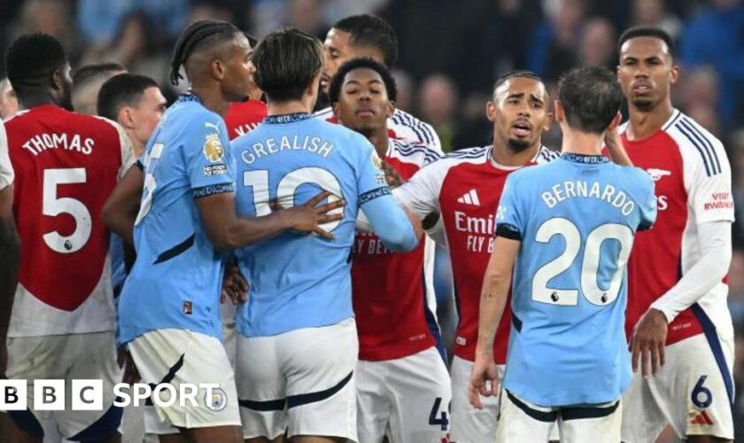 Arsenal and Manchester City players square up