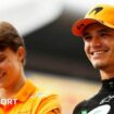 Lando Norris of Great Britain and McLaren smiles with team mate Oscar Piastri of Australia