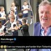 Moment Arsenal mascot shoves and taunts Tottenham counterparts ahead of north London derby as Piers Morgan jokes: 'Even our mascots are harder!'