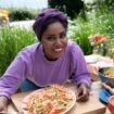 nadiya hussain eating a vibrant salad in the garden