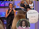 Prince Harry dubs Oprah one of his 'fairy godmothers' as he and Meghan Markle party it up with A-listers including Ellen DeGeneres and Jane Lynch - ahead of a bookstore opening by their dear California pals (and the Duke of Sussex even inspired its name!)