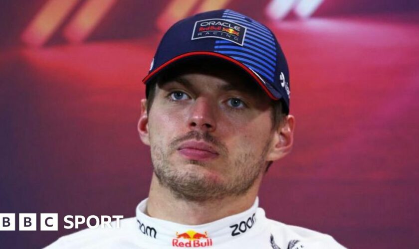 Max Verstappen pictured at a Singapore Grand Prix news conference