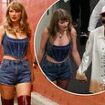 Taylor Swift ensures all eyes will be on her in a sexy corset, hot pants and thigh high boots (and a special tribute to Travis Kelce) as she cheers her boyfriend to victory before leaving hand in hand in wake of 'split' contract