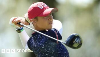 Nelly Korda watches a drive during a practice round prior to the Solheim Cup