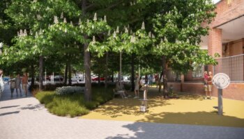 Un nuevo jardín de barrio en obras: Madrid reforma la 'plaza dura' de Valle del Oro de Carabanchel