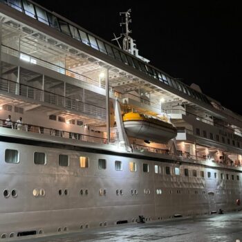 The cruise ship before it departed on Monday evening