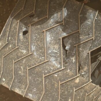 A view of the right-middle wheel of NASA's Mars rover Curiosity, one of the rover’s six well-traveled wheels. Pic: NASA