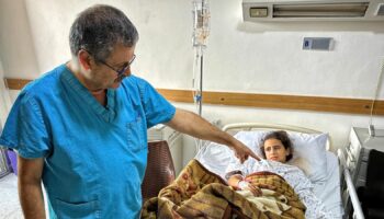 Lebanese girl Mariam, age 9,  at a hospital in southern Lebanon. From Alex Crawford report. With Dr Abdul Nasser. Note: she is not naming the hospital or its location for safety reasons