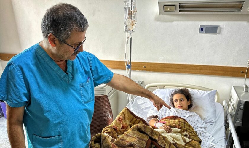 Lebanese girl Mariam, age 9,  at a hospital in southern Lebanon. From Alex Crawford report. With Dr Abdul Nasser. Note: she is not naming the hospital or its location for safety reasons