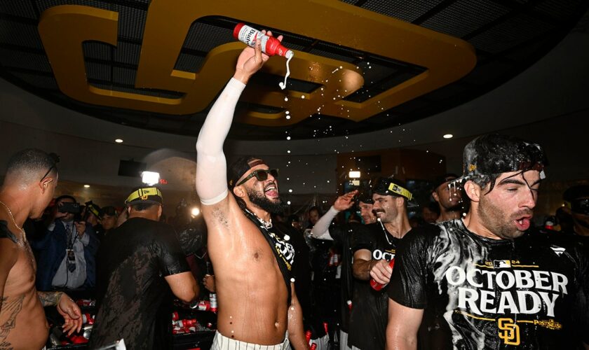 Padres' Fernando Tatis Jr. dances shirtless in locker room celebration after winning wild-card series