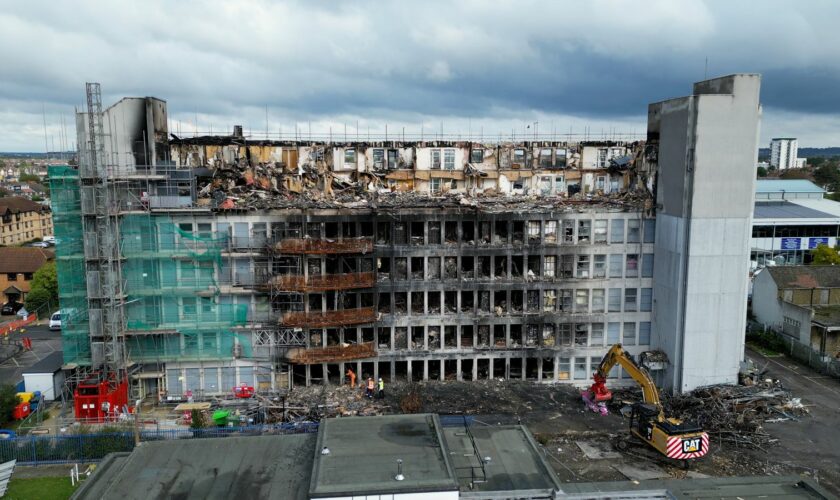 The Spectrum Building in Dagenham after the fire