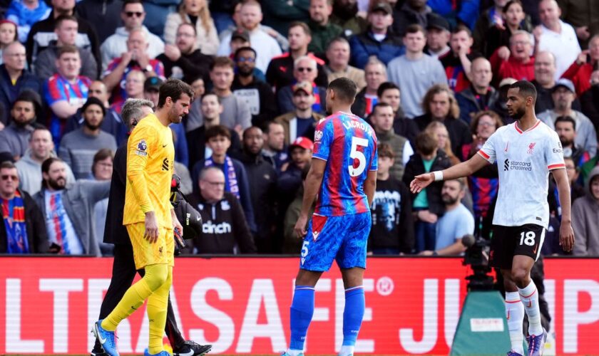 Liverpool’s Alisson set to be out ‘for a few weeks’ with latest hamstring issue