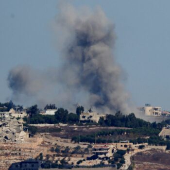 Smoke billows after an Israeli Air Force air strike on a village in southern Lebanon, amid hostilities between Hezbollah and Israel, as seen from northern Israel, October 4, 2024. REUTERS/Jim Urquhart