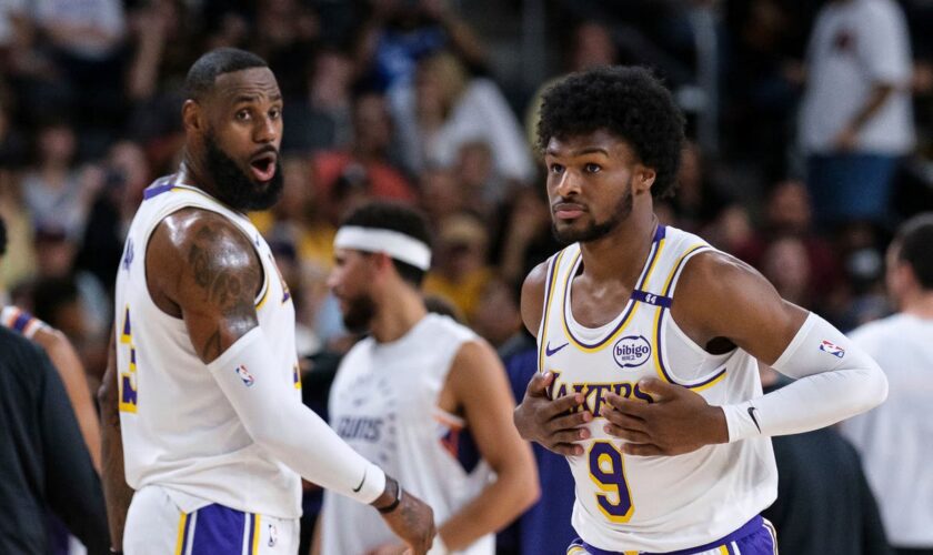 Lebron James plays alongside son Bronny in pre-season outing