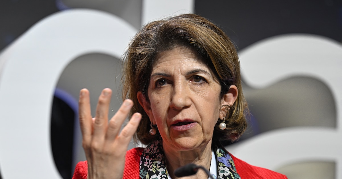 La directrice générale du CERN, Fabiola Gianotti, s'exprime lors du lancement d'un institut quantique ouvert (OQI) au CERN (Organisation européenne pour la recherche nucléaire) à Meyrin, près de Genève, le 13 octobre 2023.