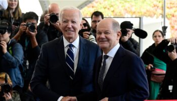 Le président américain Joe Biden et le chancelier allemand Olaf Scholz à la Chancellerie, à Berlin, le 18 octobre 2024